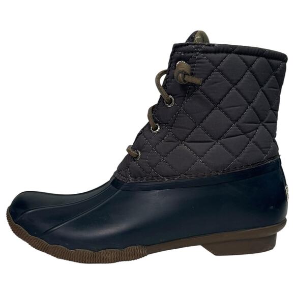 Sperry Saltwater Duck Boots Womens 9 Gray Navy Quilted Rubber Outdoor STS9327F - Picture 1 of 11